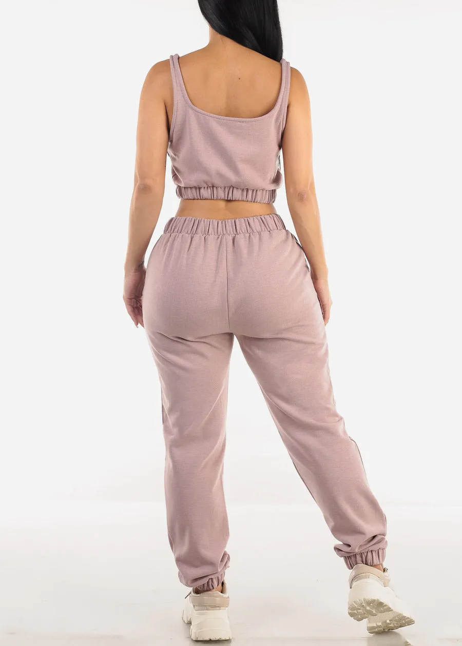 Sleeveless Fleece Crop Top & Jogger Pants Lilac (2 PCE SET) sold by Moda product image thumbnail 4