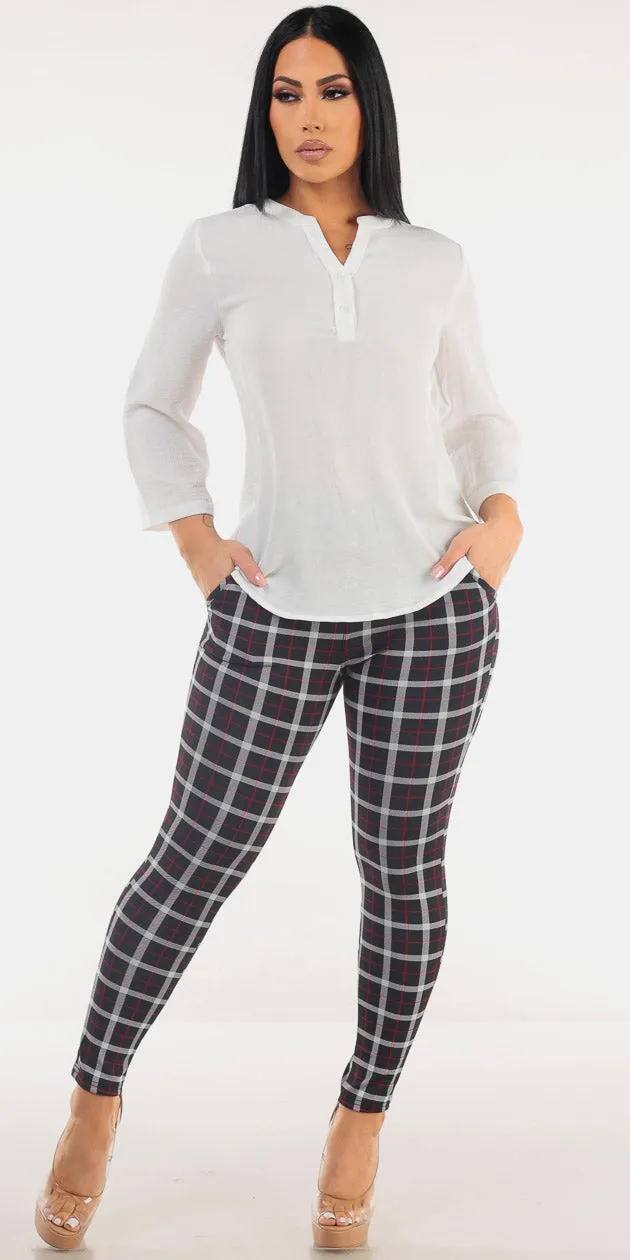 White Butt Lift Plaid Pants Set sold by Moda