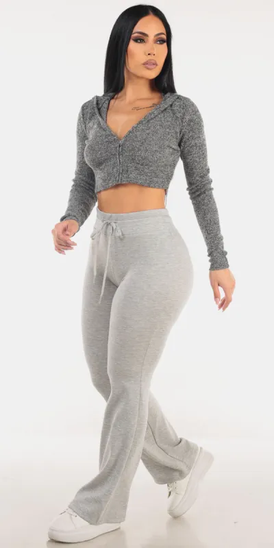 Grey Knit Flared Pants Outfit sold by Moda