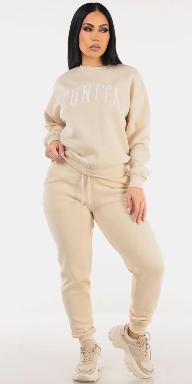 Beige Fleece Jogger Look sold by Moda