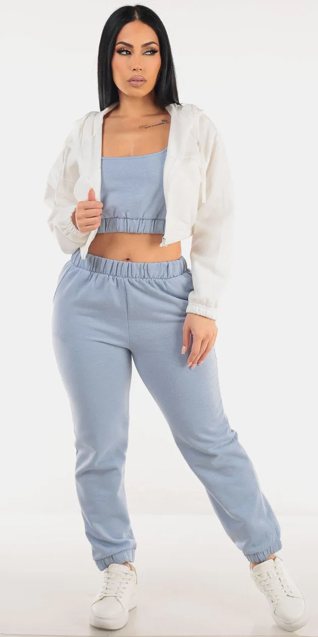 White Fleece Jogger Trio sold by Moda