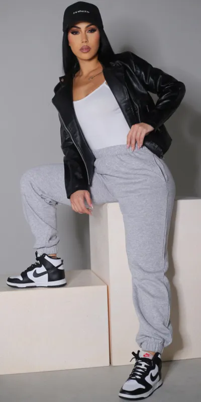 Pleather Fleece Jogger Trio sold by Moda