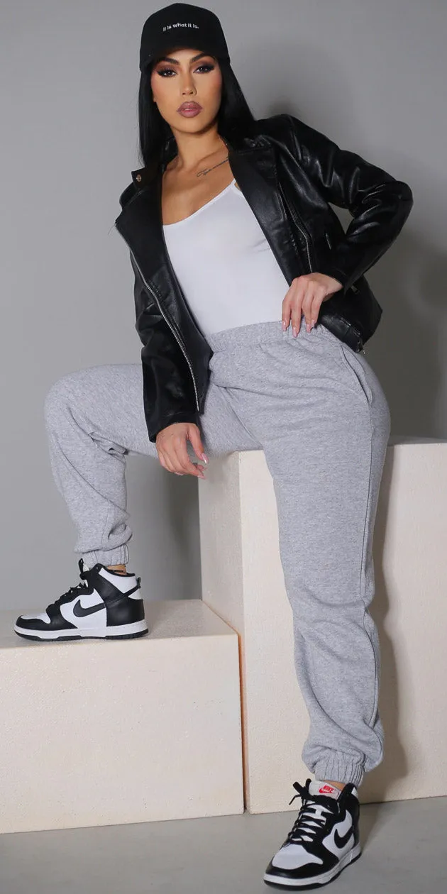 Pleather Fleece Jogger Trio sold by Moda