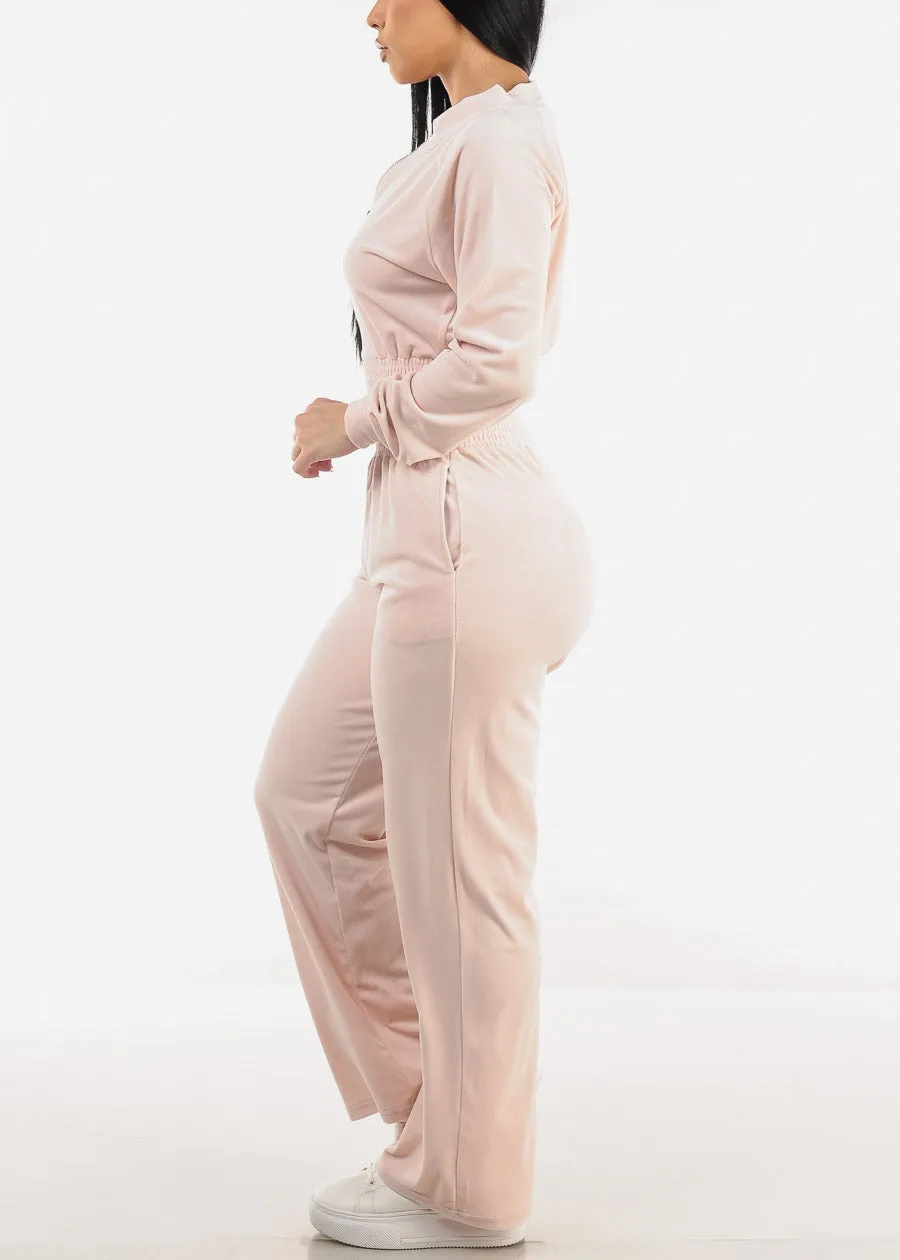 Velvet Zip Up Tracksuit Light Pink (2 PCE SET) sold by Moda product image thumbnail 2