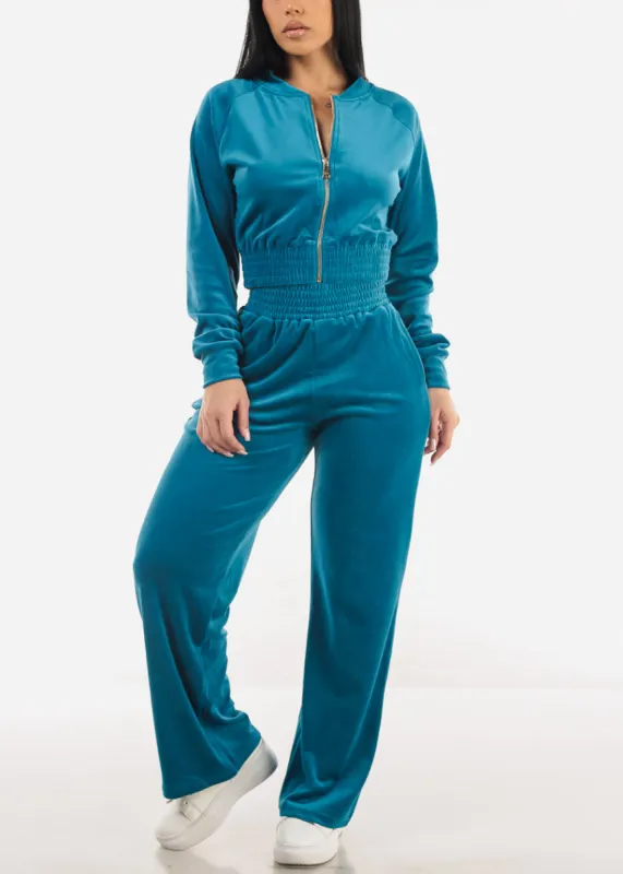 Velvet Zip Up Tracksuit Blue (2 PCE SET) sold by Moda