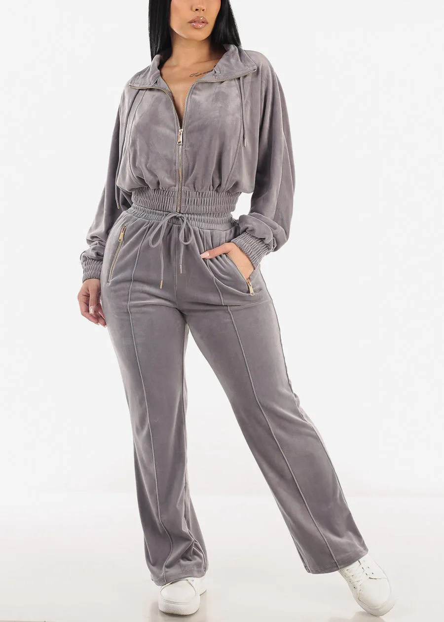 Zip Up Velvet Tracksuit Grey (2 PCE SET) sold by Moda product image thumbnail 5