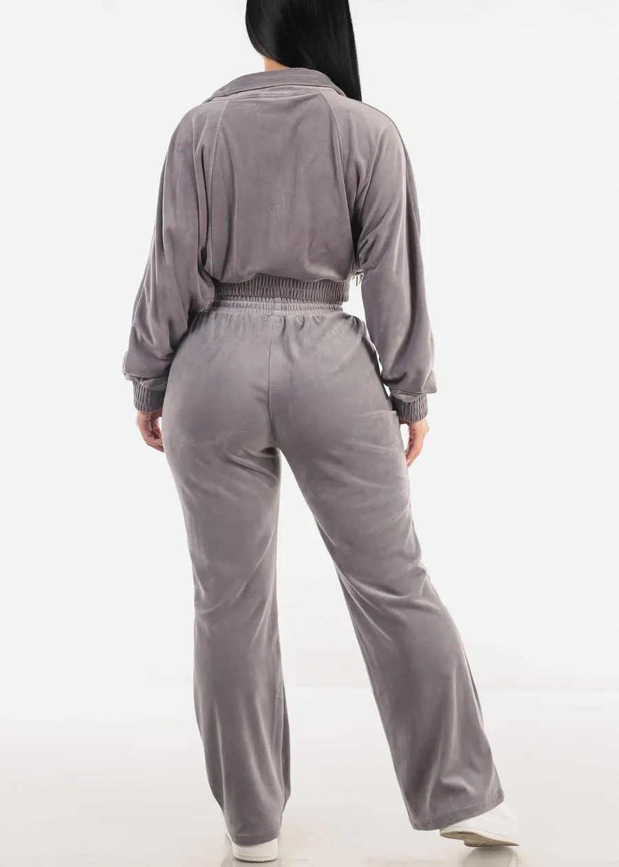 Zip Up Velvet Tracksuit Grey (2 PCE SET) sold by Moda product image thumbnail 3