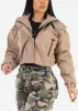 Khaki Zip Up Puffer Cropped Hooded Jacket sold by Moda