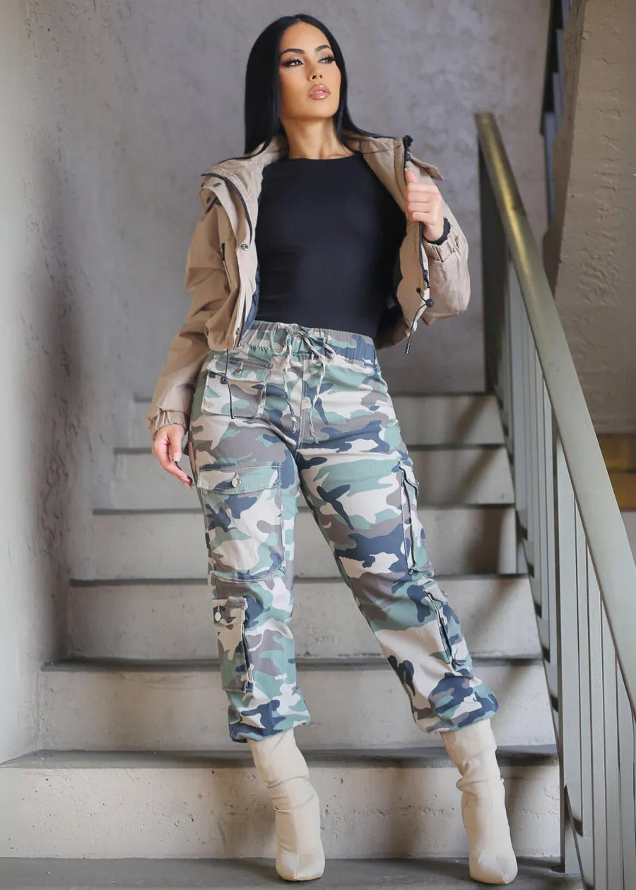 Khaki Zip Up Puffer Cropped Hooded Jacket sold by Moda product image thumbnail 2