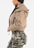 Khaki Zip Up Puffer Cropped Hooded Jacket sold by Moda
