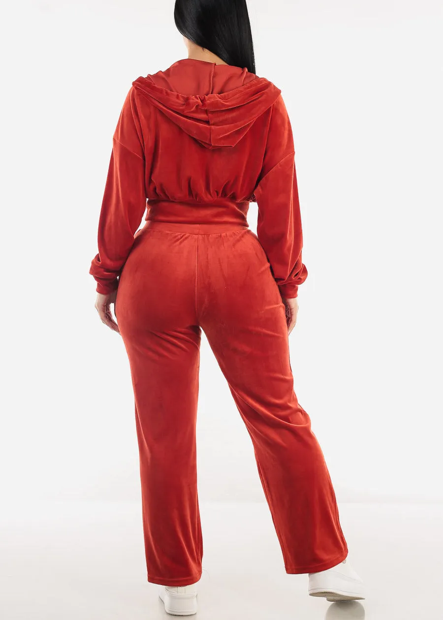 Hooded Zip Up Velvet Tracksuit Red (2 PCE SET) sold by Moda product image thumbnail 3