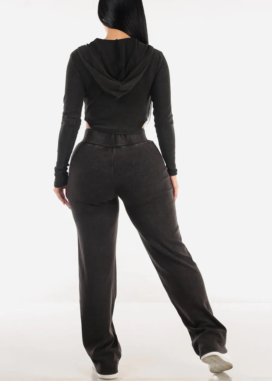 Black Long Sleeve Crop Jacket & Wide Leg Pants (2 PCE SET) sold by Moda product image thumbnail 3