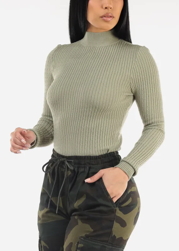 Long Sleeve Mock Neck Ribbed Sweater Sage sold by Moda