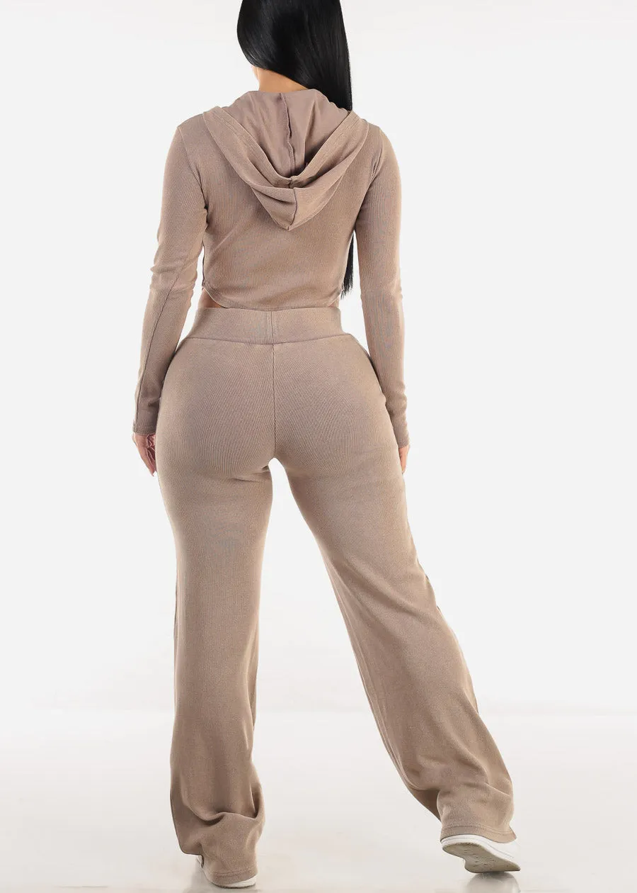 Long Sleeve Crop Jacket & Wide Leg Pants Mocha (2 PCE SET) sold by Moda product image thumbnail 5