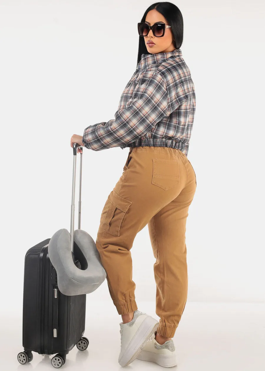 High Waist Hyper Stretch Cuffed Cargo Jogger Pants Khaki sold by Moda product image thumbnail 3