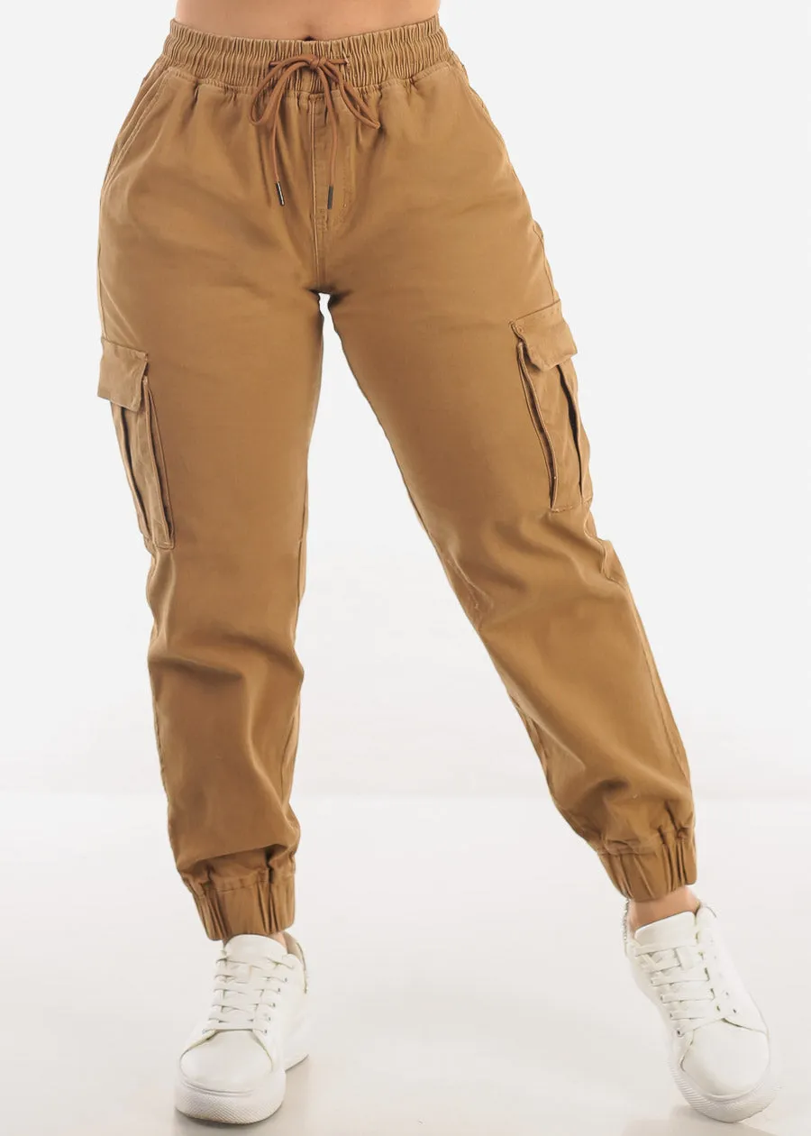 High Waist Hyper Stretch Cuffed Cargo Jogger Pants Khaki sold by Moda