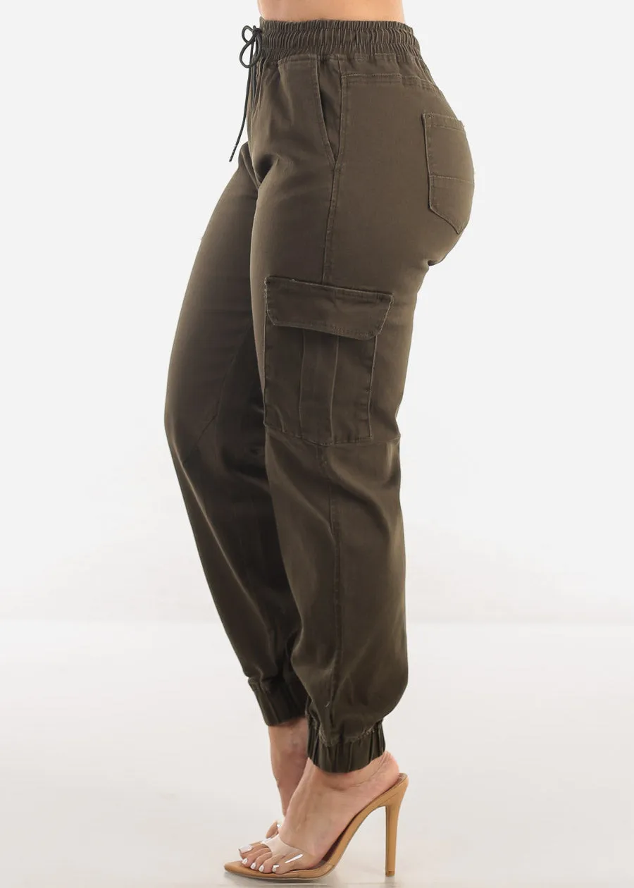 High Waist Hyper Stretch Cuffed Cargo Jogger Pants Olive sold by Moda product image thumbnail 3