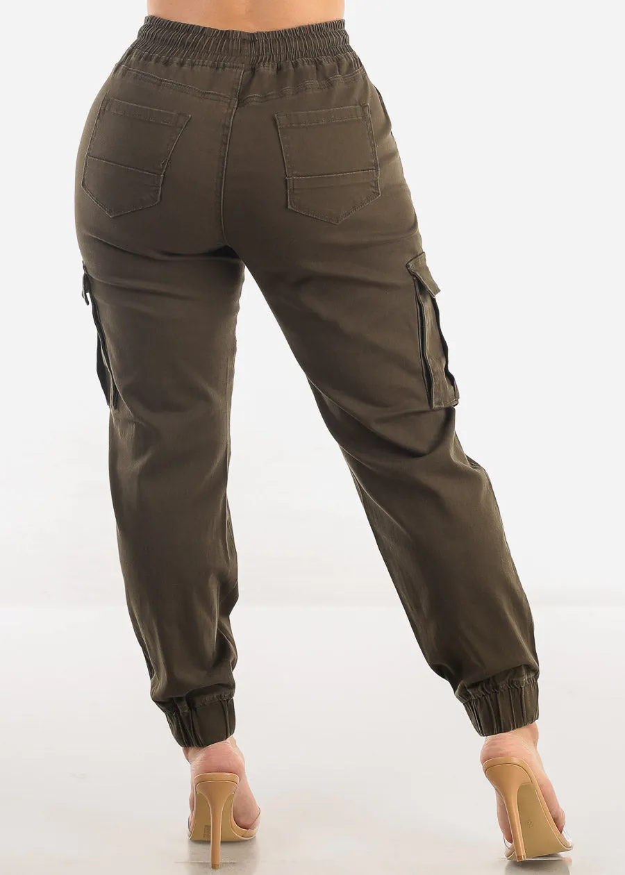 High Waist Hyper Stretch Cuffed Cargo Jogger Pants Olive sold by Moda product image thumbnail 4