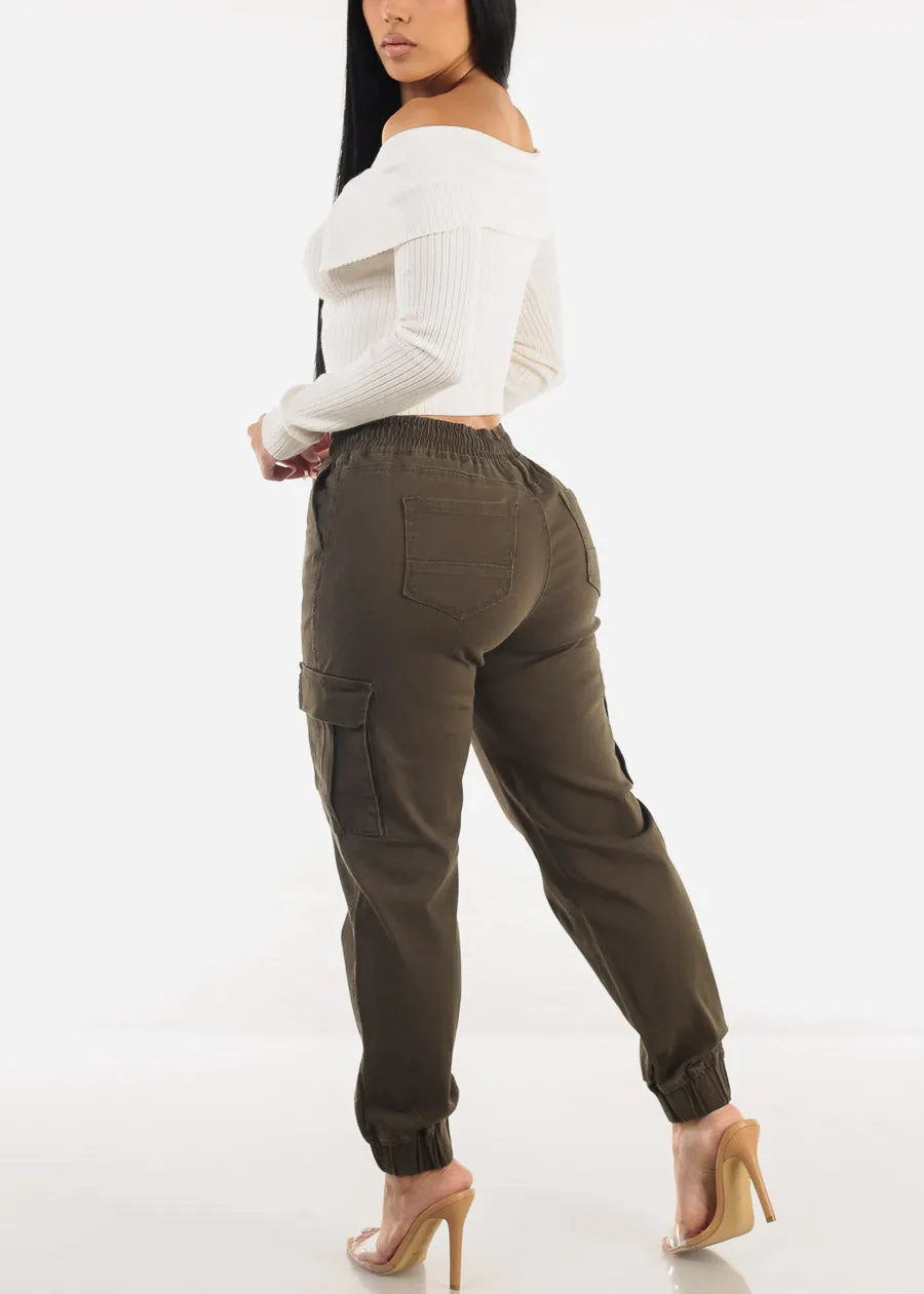 High Waist Hyper Stretch Cuffed Cargo Jogger Pants Olive sold by Moda product image thumbnail 5