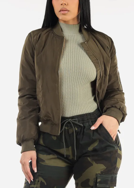 Zip Up Windbreaker Bomber Jacket Olive sold by Moda