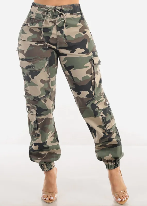Drawstring Waist Hyper Stretch Camo Cargo Jogger Pants sold by Moda