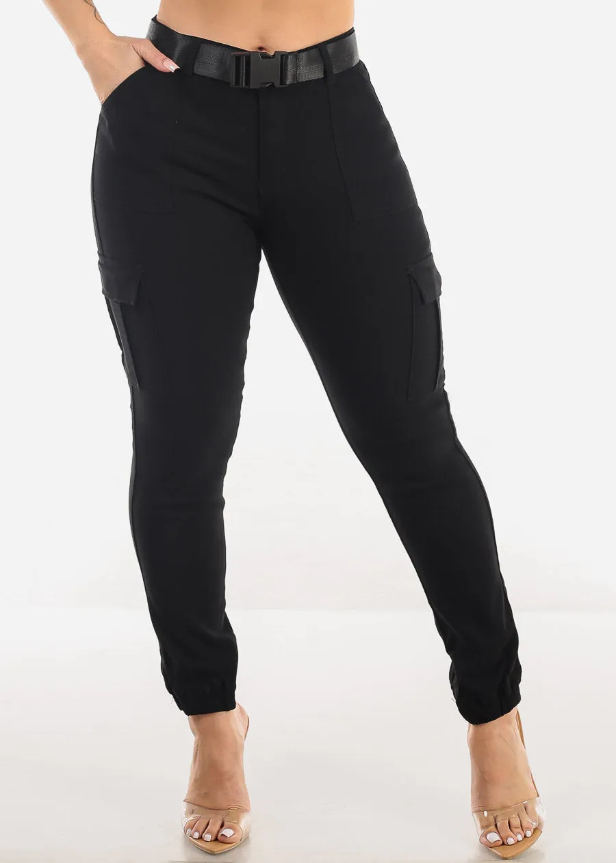 Black Belted Hyper Stretch Cargo Jogger Pants sold by Moda