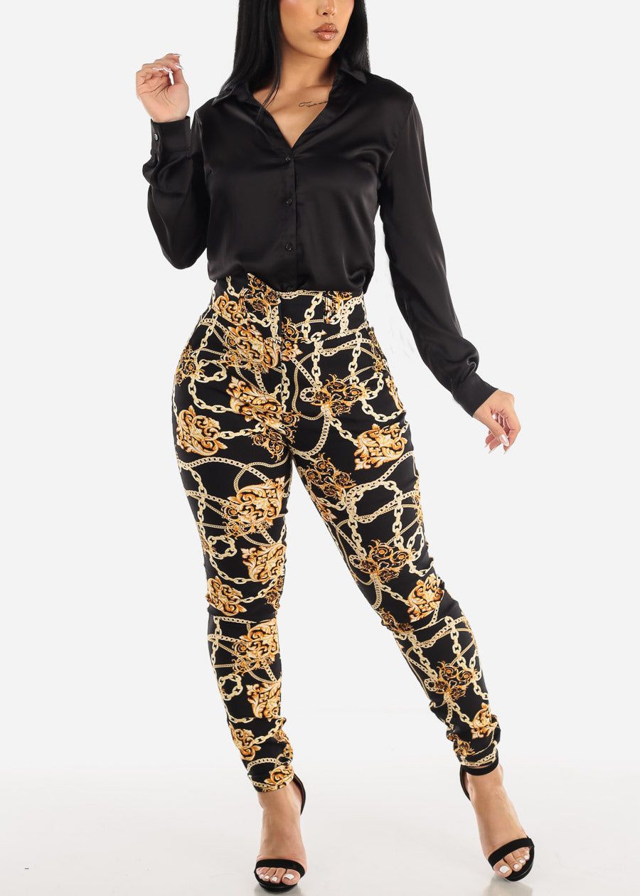 Satin Long Sleeve Button Down Collared Blouse Black sold by Moda product image thumbnail 2