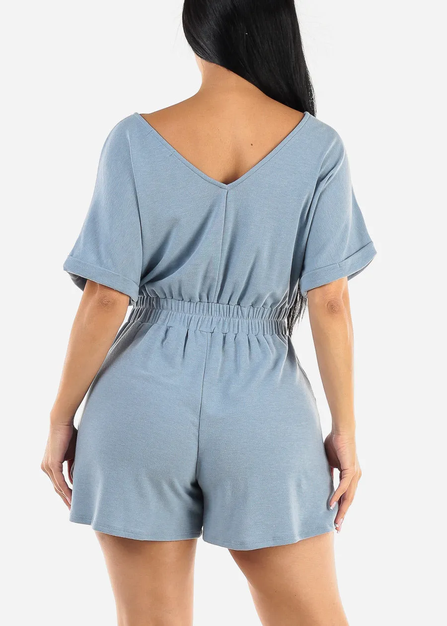 Vneck Casual Romper Light Blue w Pockets sold by Moda product image thumbnail 4