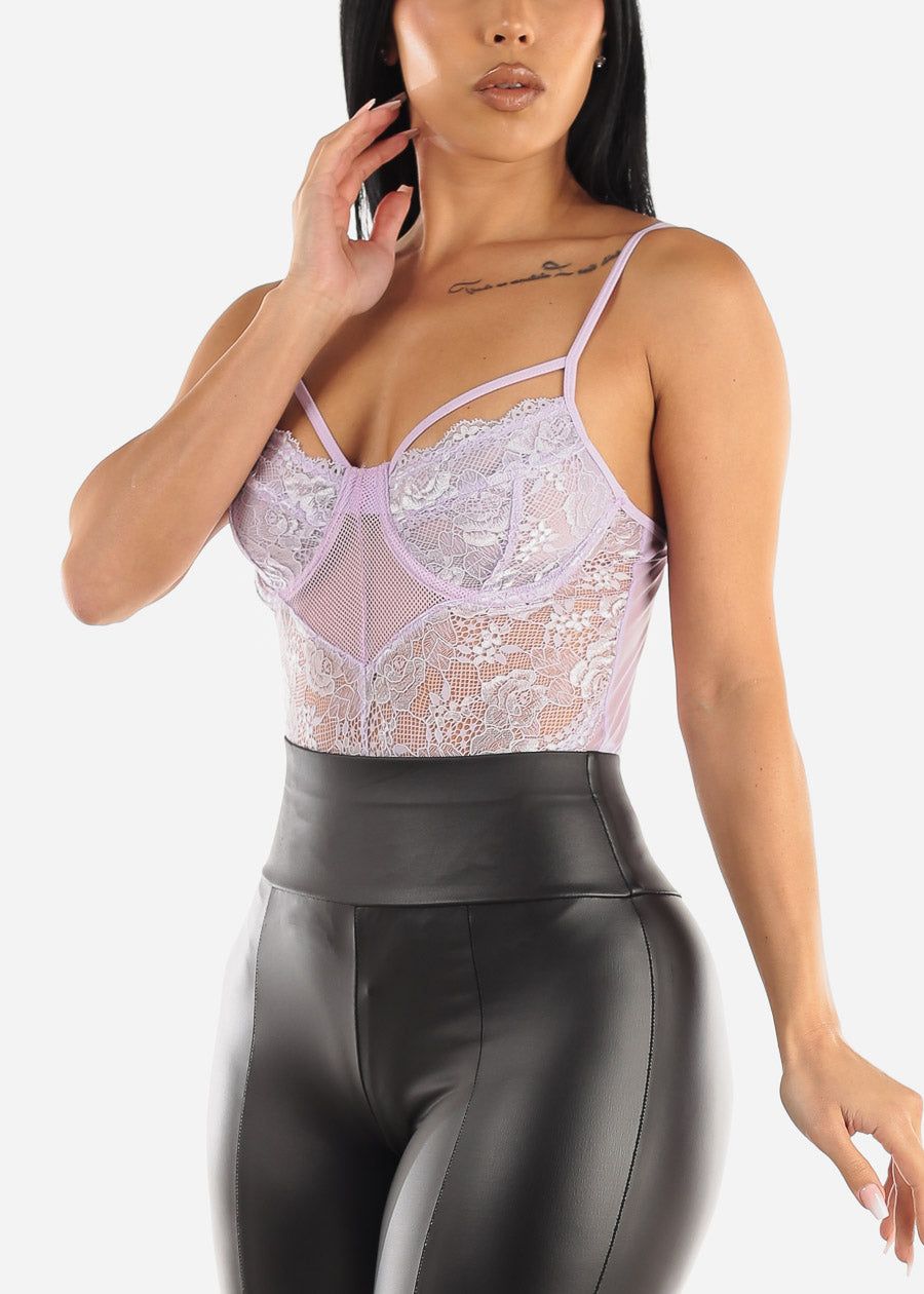 Strappy Floral Lace Thong Bodysuit Lavender sold by Moda product image thumbnail 3