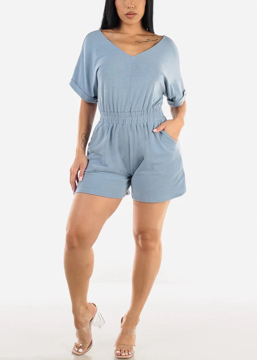 Vneck Casual Romper Light Blue w Pockets sold by Moda product image thumbnail 2