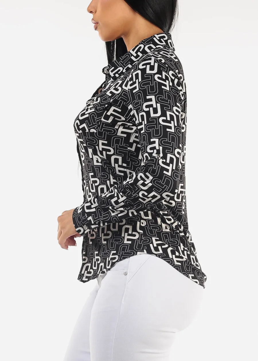 Black Long Sleeve Button Down Printed Blouse sold by Moda product image thumbnail 3