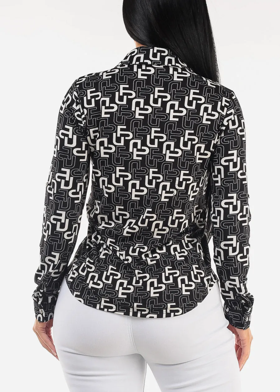 Black Long Sleeve Button Down Printed Blouse sold by Moda product image thumbnail 4