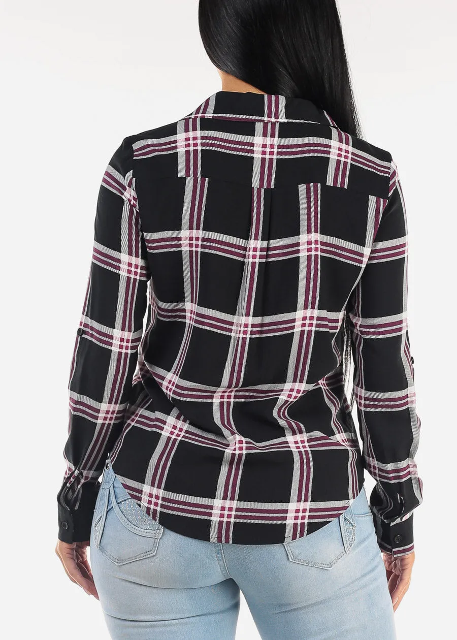 Long Sleeve Button Down Plaid Blouse Black sold by Moda product image thumbnail 4