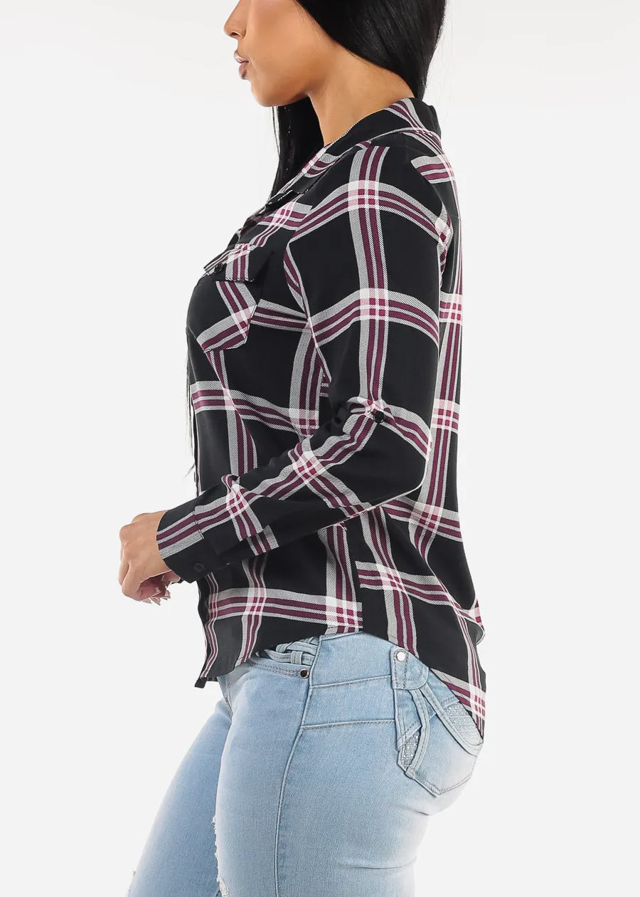 Long Sleeve Button Down Plaid Blouse Black sold by Moda product image thumbnail 3