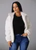 White Long Sleeve Zip Up Faux Fur Collared Jacket sold by Moda