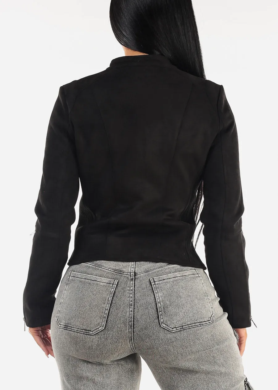 Black Zip Up Long Sleeve Suede Jacket sold by Moda product image thumbnail 4