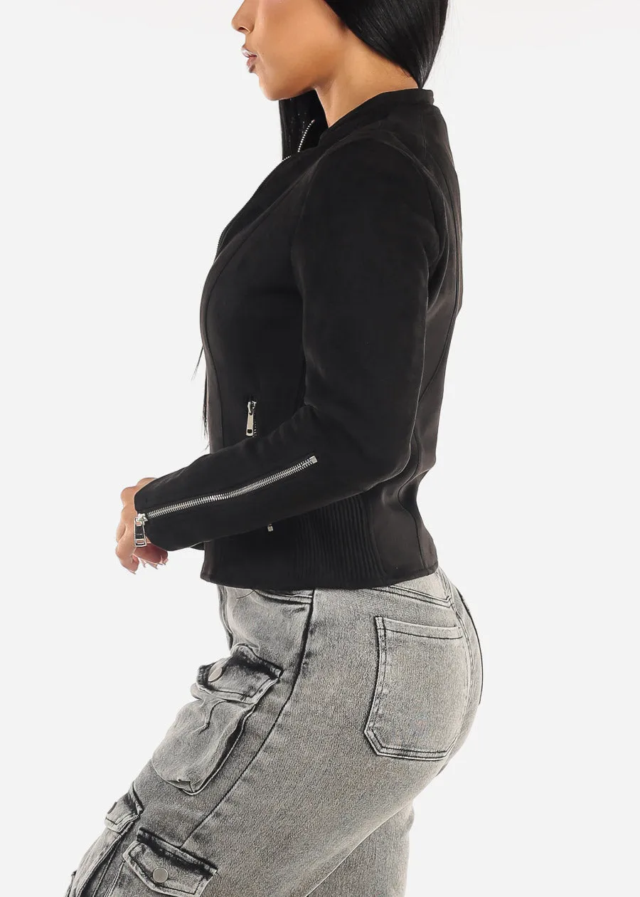 Black Zip Up Long Sleeve Suede Jacket sold by Moda product image thumbnail 3
