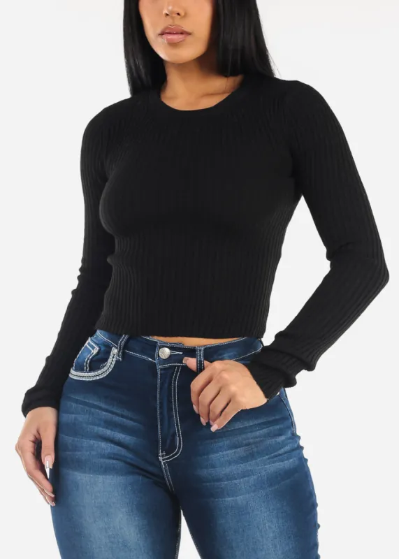 Long Sleeve Black Ribbed Sweater Top sold by Moda