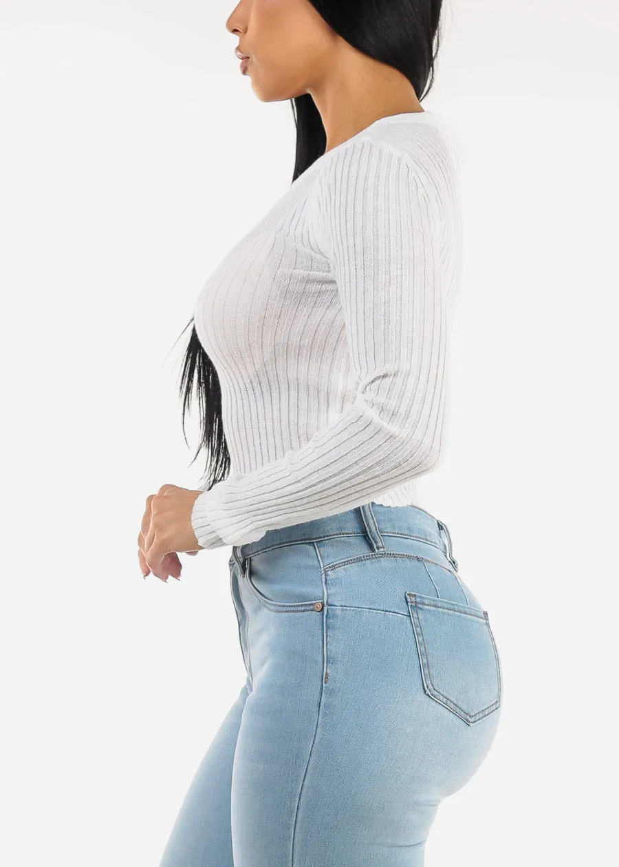 Long Sleeve White Ribbed Sweater Top sold by Moda product image thumbnail 3