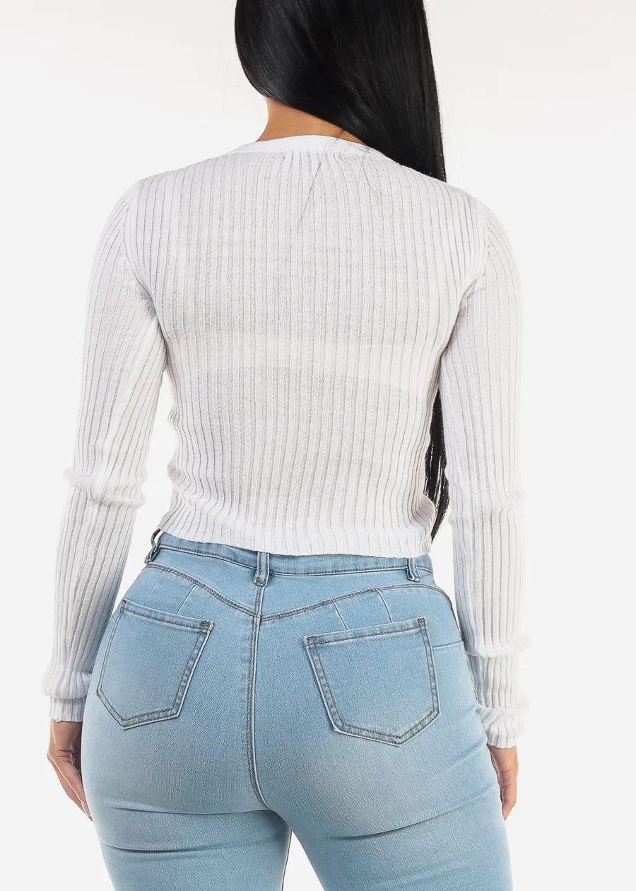 Long Sleeve White Ribbed Sweater Top sold by Moda product image thumbnail 4
