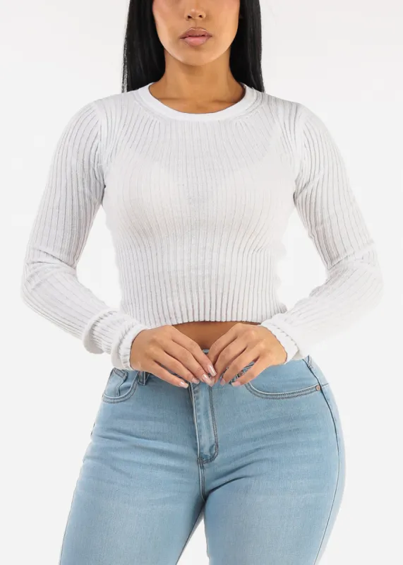Long Sleeve White Ribbed Sweater Top sold by Moda