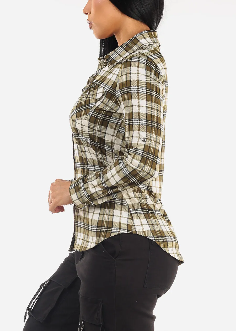Long Sleeve Button Up Plaid Shirt Olive sold by Moda product image thumbnail 3