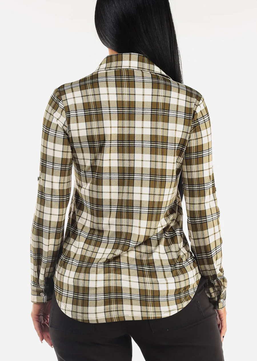 Long Sleeve Button Up Plaid Shirt Olive sold by Moda product image thumbnail 4