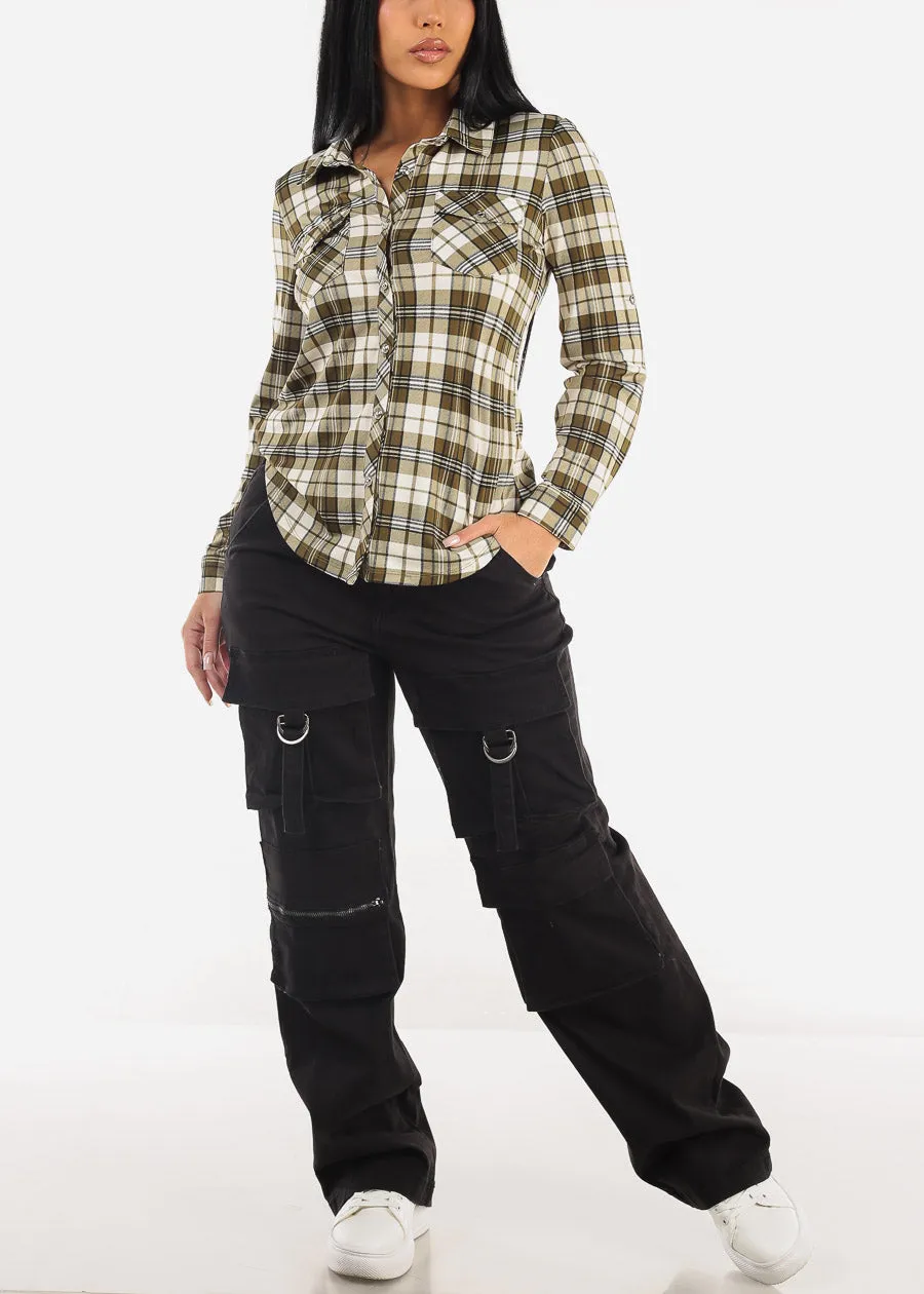 Long Sleeve Button Up Plaid Shirt Olive sold by Moda product image thumbnail 2