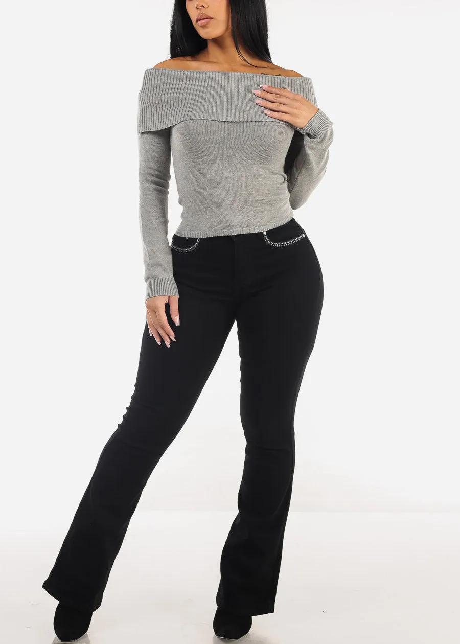 Off Shoulder Ribbed Sweater Top Grey sold by Moda product image thumbnail 2