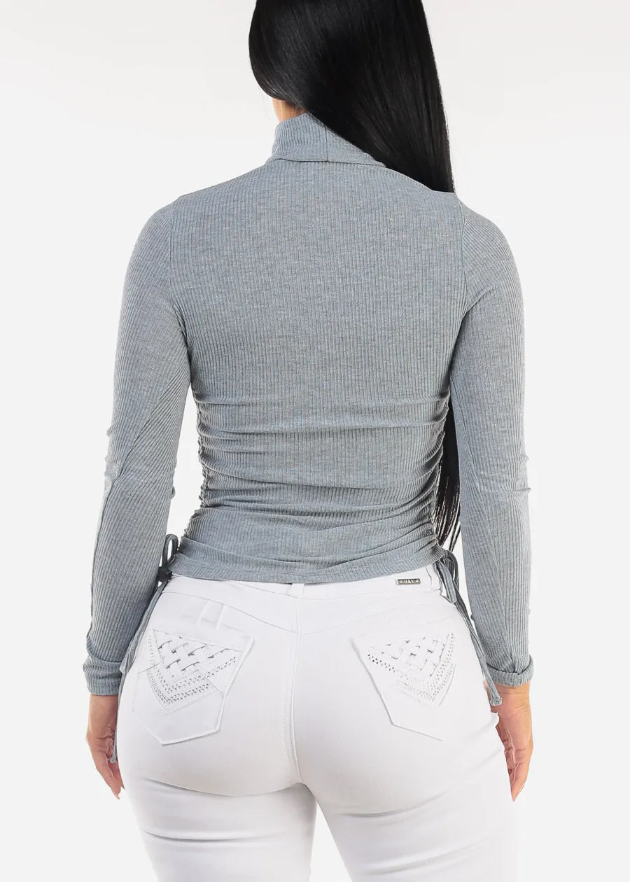Long Sleeve Turtleneck Side Ruched Sweater Top Blue Grey sold by Moda product image thumbnail 4