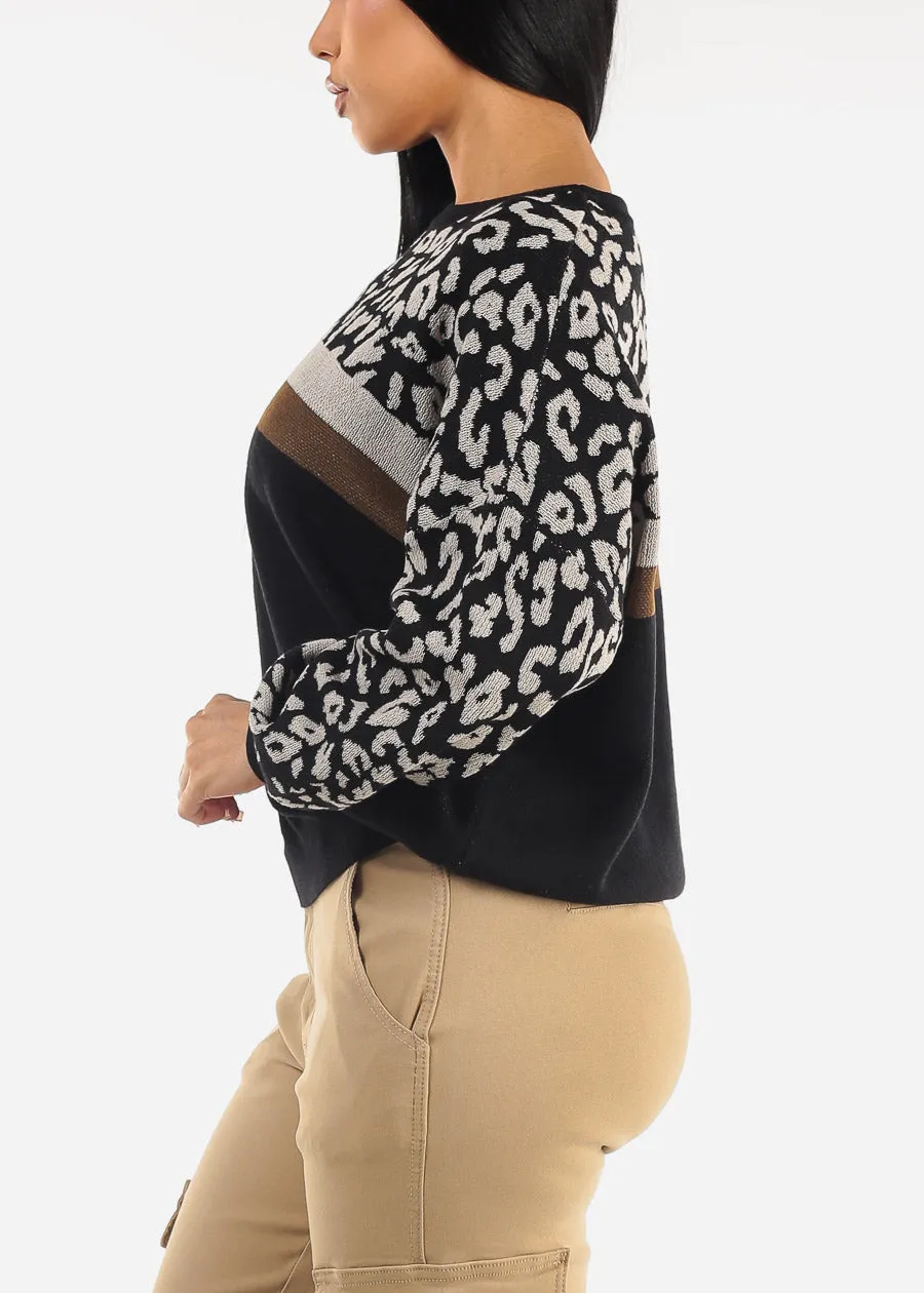 Round Neck Long Sleeve Animal Print Black Sweater sold by Moda product image thumbnail 3