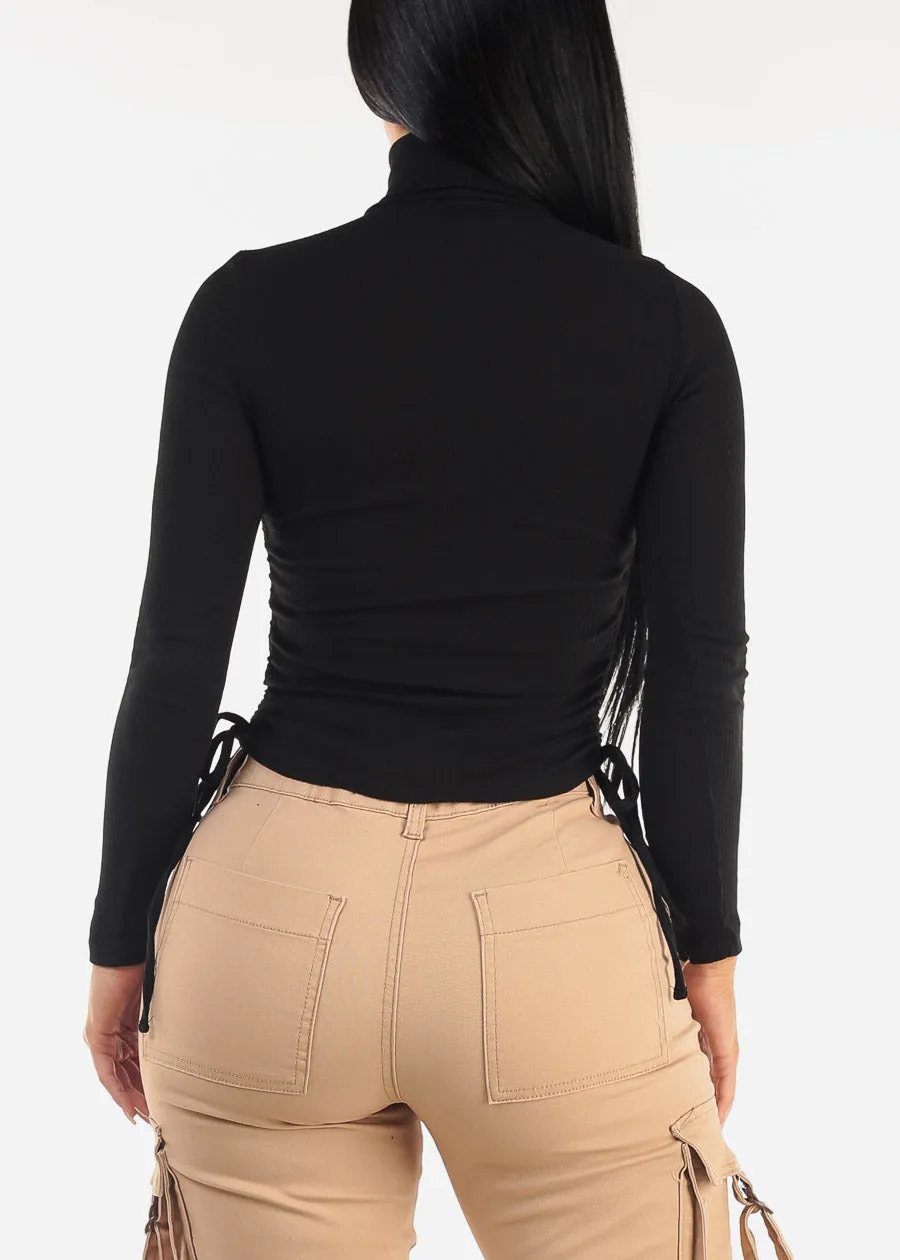 Long Sleeve Black Turtleneck Side Ruched Sweater Top sold by Moda product image thumbnail 4