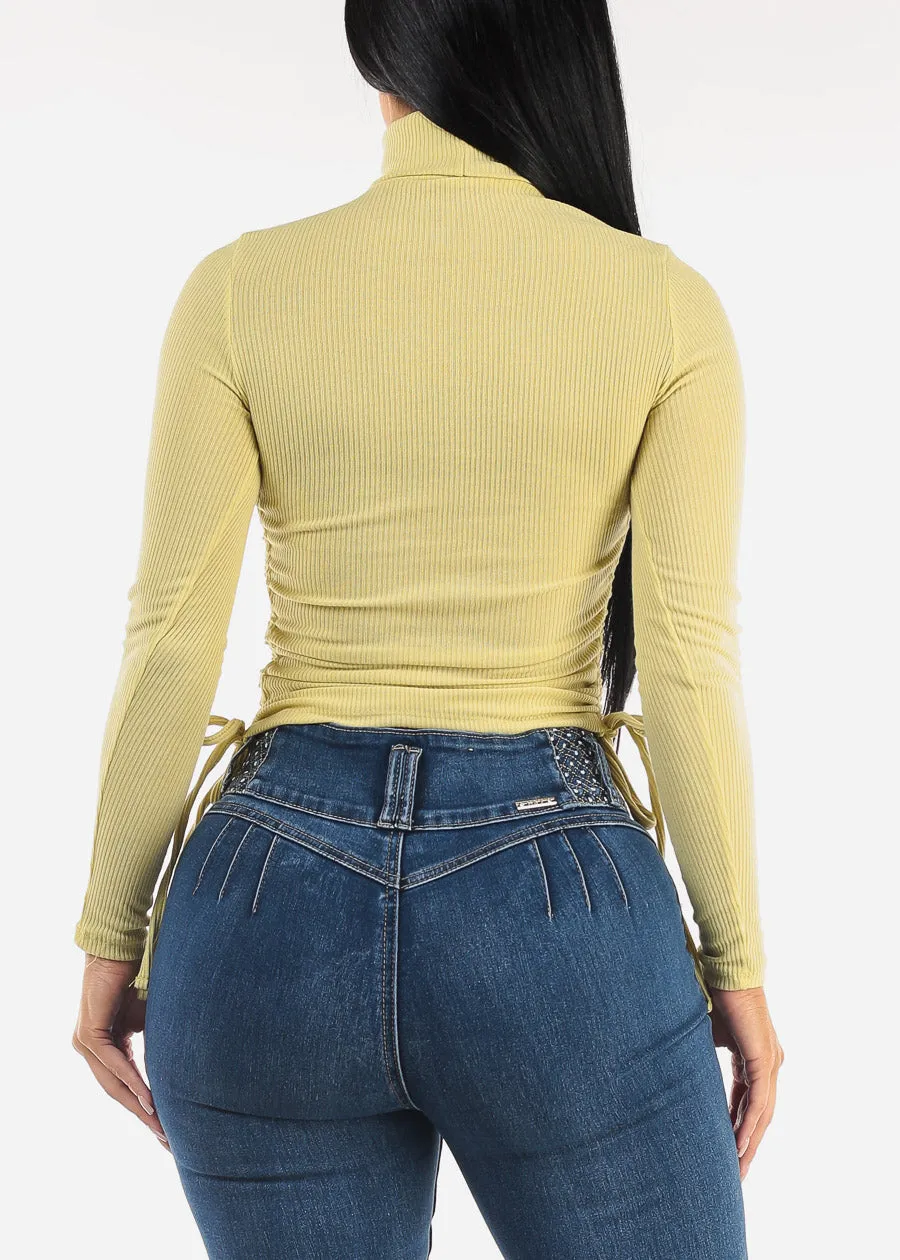Long Sleeve Turtleneck Side Ruched Sweater Top Light Green sold by Moda product image thumbnail 4