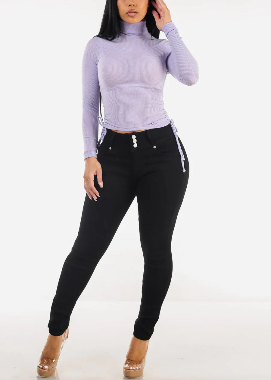 Long Sleeve Turtleneck Side Ruched Sweater Top Lilac sold by Moda product image thumbnail 2